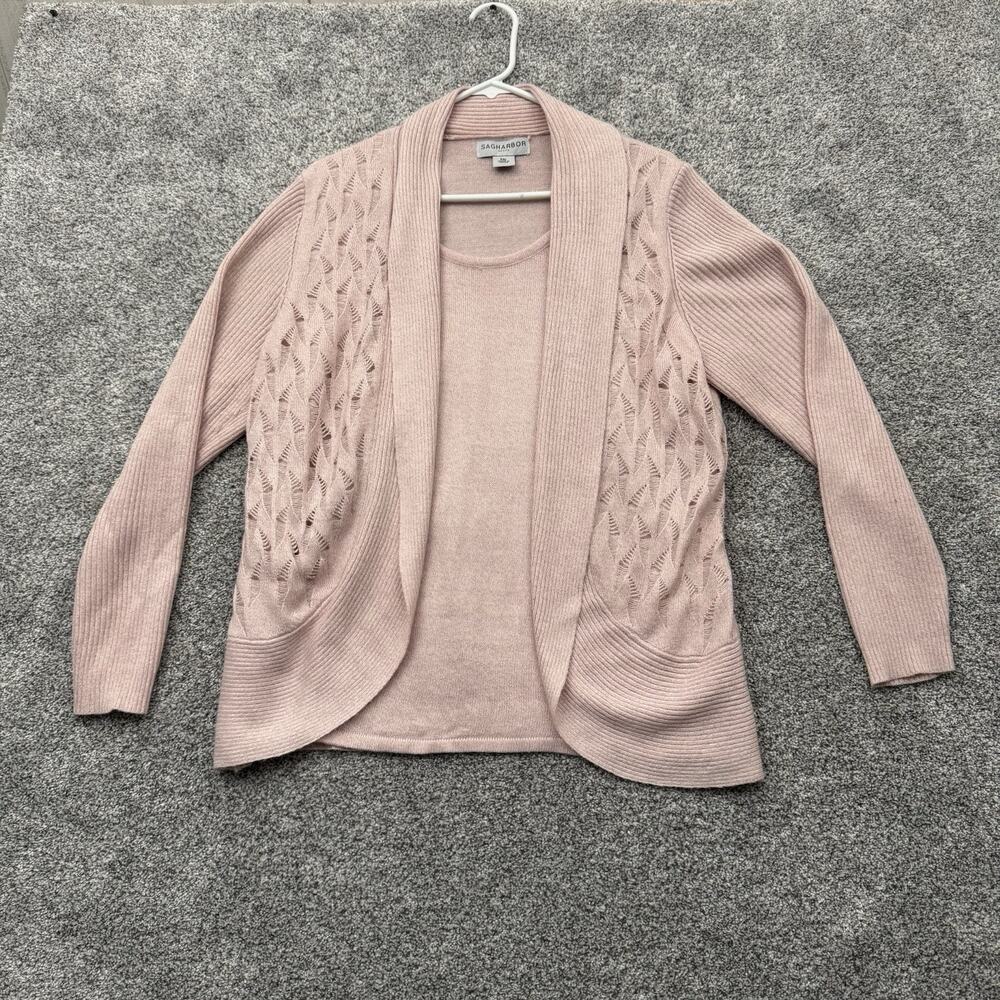 Sag Harbor Cardigan Womens PXL Petite Open Front Feminine Grandmacore Lagenlook